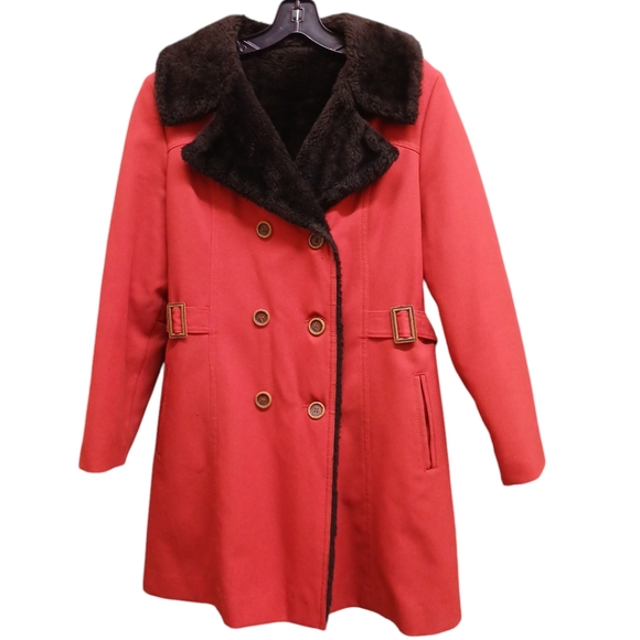 Vintage Jackets & Blazers - Vintage faux fur lined orange coat size 12